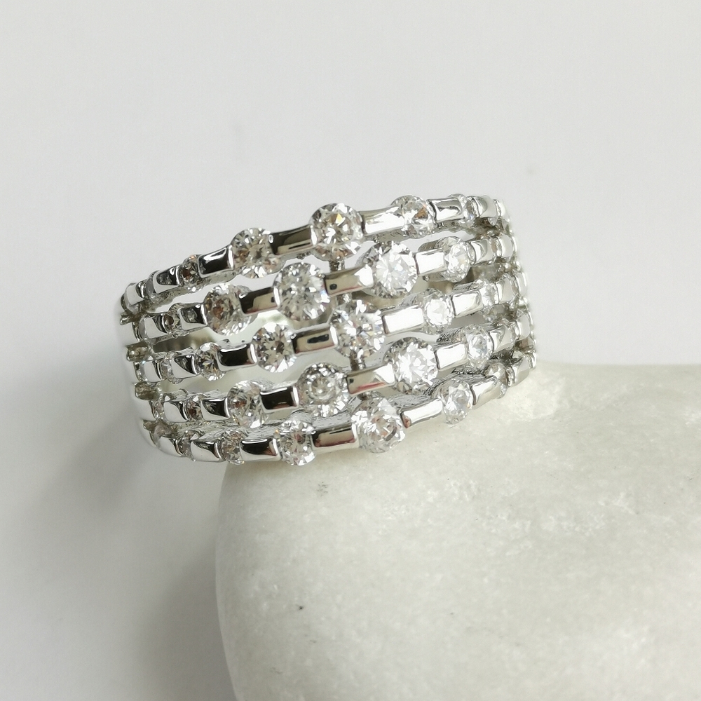 CZ Multi Row dome ring in 14k Gold Overlay Size 10 🆕